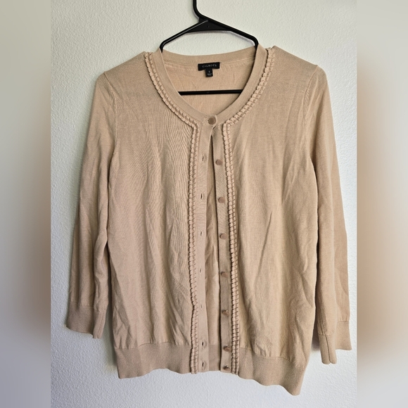 Talbots Tan Cardigan Sweater with Braided Trim - Picture 1 of 5